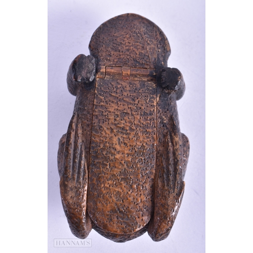 63 - A RARE 18TH/19TH CENTURY FRENCH CARVED WOOD SNUFF BOX formed as a recumbent toad with abalone shell ... 