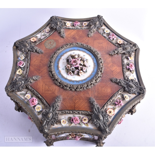 85 - A RARE 19TH CENTURY FRENCH SEVRES PORCELAIN KINGWOOD AND BRONZE JEWELLERY CASKET unusually decorated... 