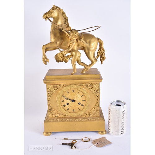 607 - A FINE AND LARGE EARLY 19TH CENTURY FRENCH EMPIRE ORMOLU CLOCK signed Shatillon Guyerdet A Paris, fo... 