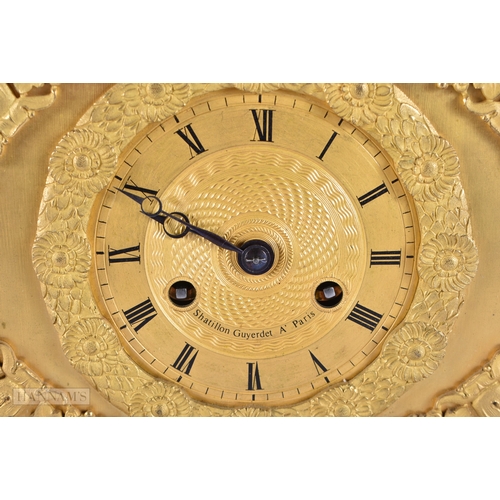 607 - A FINE AND LARGE EARLY 19TH CENTURY FRENCH EMPIRE ORMOLU CLOCK signed Shatillon Guyerdet A Paris, fo... 