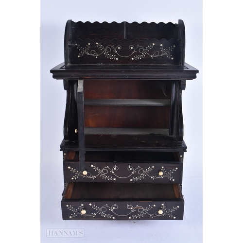 612 - AN UNUSUAL LATE 19TH CENTURY ANGLO INDIAN BONE INLAID MINIATURE CHEST together with a matching desk ... 