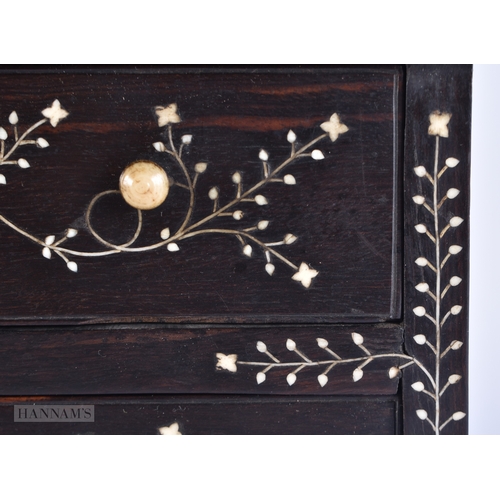 612 - AN UNUSUAL LATE 19TH CENTURY ANGLO INDIAN BONE INLAID MINIATURE CHEST together with a matching desk ... 