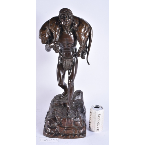 614 - Demetre Chiparus (1886-1947) Romania, Hunting bronze study of a male with beast. 52 cm high.