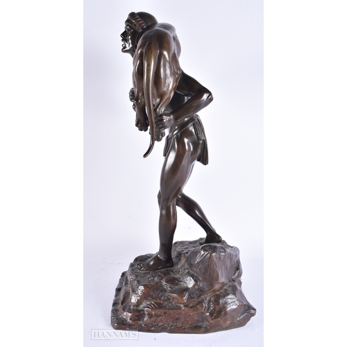 614 - Demetre Chiparus (1886-1947) Romania, Hunting bronze study of a male with beast. 52 cm high.