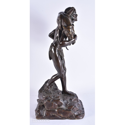 614 - Demetre Chiparus (1886-1947) Romania, Hunting bronze study of a male with beast. 52 cm high.