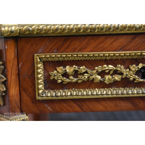 617 - A FINE MID 19TH CENTURY ENGLISH BURR WALNUT AND GILT BRONZE TABLE inset with an English porcelain pa... 