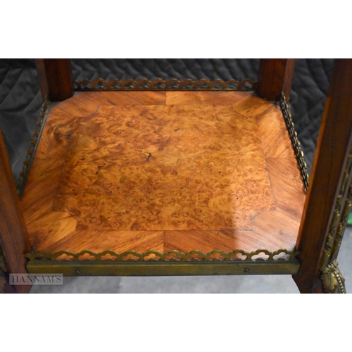 617 - A FINE MID 19TH CENTURY ENGLISH BURR WALNUT AND GILT BRONZE TABLE inset with an English porcelain pa... 