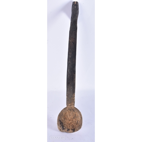 100 - AN AFRICAN TRIBAL BIRD HEAD WOOD SPOON. 37 cm long.