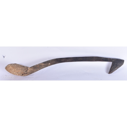 100 - AN AFRICAN TRIBAL BIRD HEAD WOOD SPOON. 37 cm long.