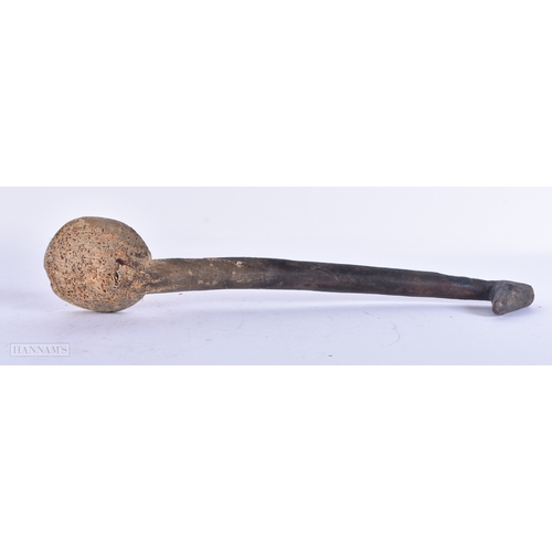 100 - AN AFRICAN TRIBAL BIRD HEAD WOOD SPOON. 37 cm long.