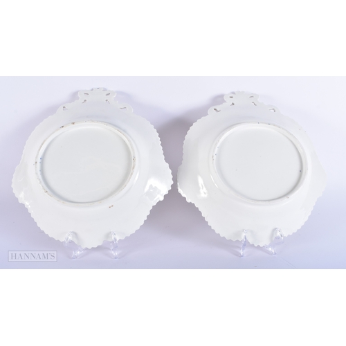 148 - A PAIR OF EARLY 19TH CENTURY ENGLISH PORCELAIN DISHES together with a similar twin handled cup and c... 