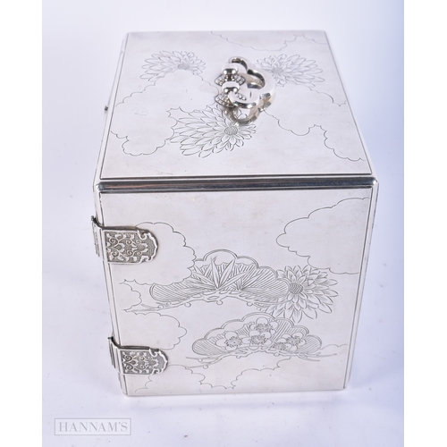 169 - A LATE 19TH CENTURY JAPANESE MEIJI PERIOD SILVER KODANSU CABINET decorated with foliage. 732 grams o... 