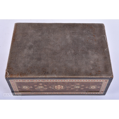 170 - A 19TH CENTURY ANGLO INDIAN MOTHER OF PEARL INLAID ISLAMIC BOX decorated with foliage. 18 cm x 12cm.