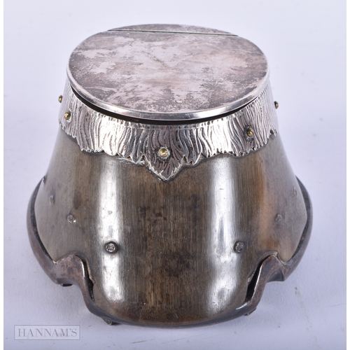 172 - AN ANTIQUE SILVER MOUNTED HOOF INKWELL probably by Rowland Ward. 645 grams. 14 cm x 9 cm.