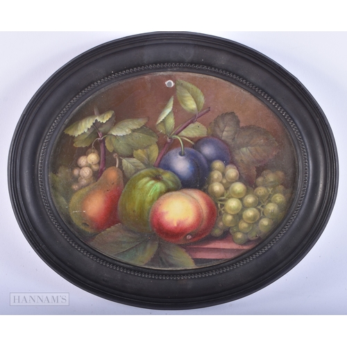 182 - AN EARLY 19TH CENTURY ENGLISH PORCELAIN STILL LIFE PLAQUE. 21 cm x 8 cm.