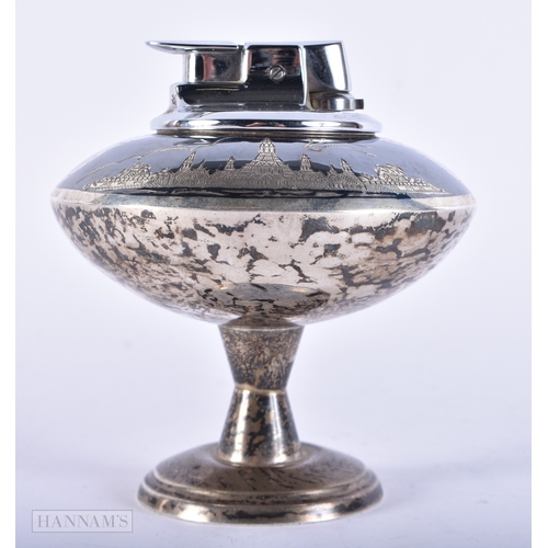 184 - A SIAM NIELLO SILVER LIGHTER. Silver 118 grams. 11 cm x 8 cm.