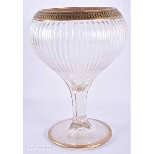 310 - A LOVELY LARGE EARLY 20TH CENTURY GILDED GLASS VASE decorated with leaf shaped motifs. 27cm x 18cm.