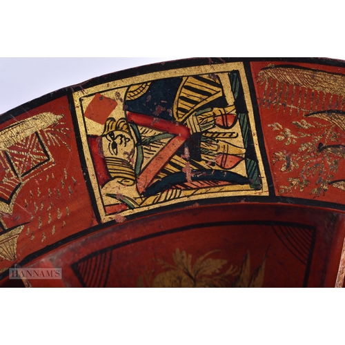 332 - A CHARMING 19TH CENTURY CHINOISERIE LACQUERED WOOD GAMING BOARD. 29cm diameter.