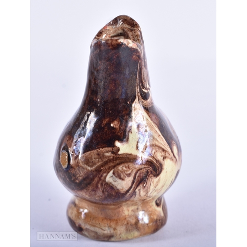 341 - AN ANTIQUE WHIELDON TYPE POTTERY BIRD WHISTLE. 8.25cm x 8 cm.