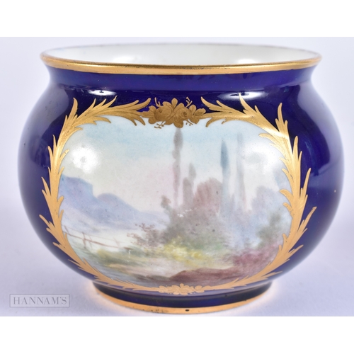 377 - A 19TH CENTURY FRENCH SEVRES PORCELAIN SMALL SUGAR BOWL painted with figures in a landscape. 8 cm di... 