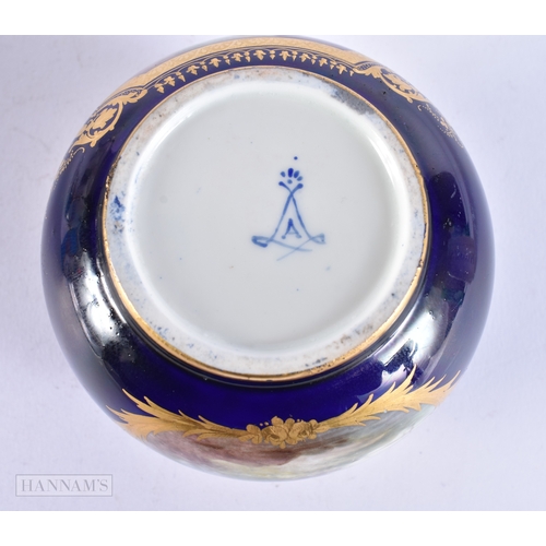 377 - A 19TH CENTURY FRENCH SEVRES PORCELAIN SMALL SUGAR BOWL painted with figures in a landscape. 8 cm di... 