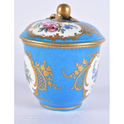 378 - A FINE 18TH/19TH CENTURY FRENCH SEVRES PORCELAIN SUGAR BOWL AND COVER or perhaps Vincennes, incised ... 