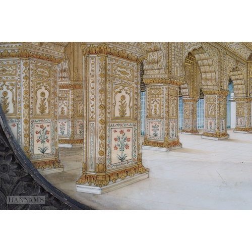 404 - A FINE AND UNUSUALLY LARGE 19TH CENTURY INDIAN PAINTED WATERCOLOUR contained within original ebony f... 