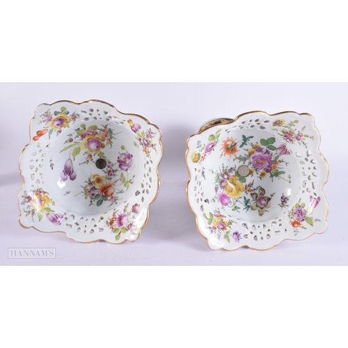 405 - A LARGE PAIR OF 19TH CENTURY GERMAN MEISSEN STYLE PORCELAIN COMPORTS modelled with numerous figures ... 