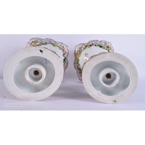 405 - A LARGE PAIR OF 19TH CENTURY GERMAN MEISSEN STYLE PORCELAIN COMPORTS modelled with numerous figures ... 