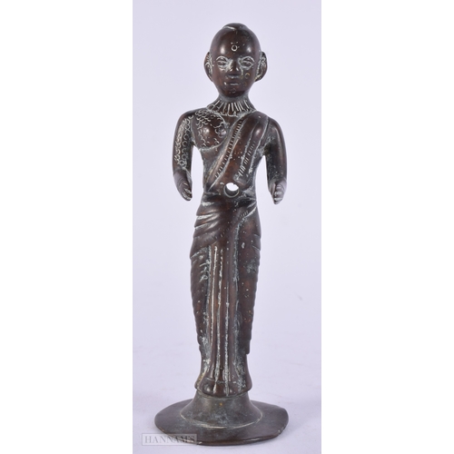 411 - AN EARLY INDIAN BRONZE FIGURE OF A HINDU DEITY. 14 cm high.