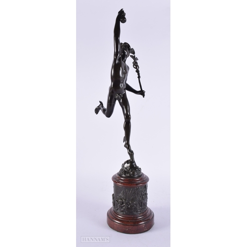 412 - A LARGE 19TH CENTURY EUROPEAN GRAND TOUR BRONZE FIGURE OF A MALE modelled upon a red marble base. 57... 