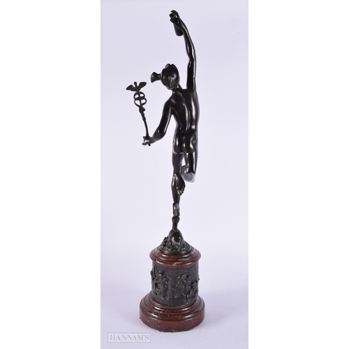 412 - A LARGE 19TH CENTURY EUROPEAN GRAND TOUR BRONZE FIGURE OF A MALE modelled upon a red marble base. 57... 