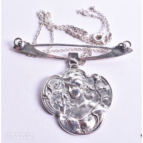 1666 - A SILVER MAIDEN NECKLACE. 15.4 grams. Chain 45 cm long, pendant 6 cm x 4.5 cm.