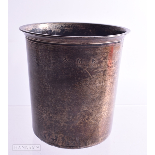 1729 - AN ANTIQUE CONTINENTAL SILVER BEAKER. 52 grams. 7.5 cm x 7 cm.