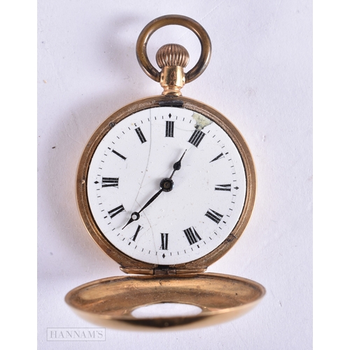 1841 - AN 18CT GOLD HALF HUNTER WATCH. 21.6 grams. Running. 3 cm diameter.