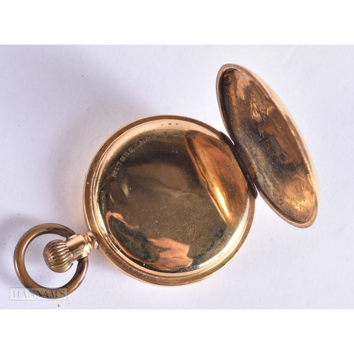 1841 - AN 18CT GOLD HALF HUNTER WATCH. 21.6 grams. Running. 3 cm diameter.