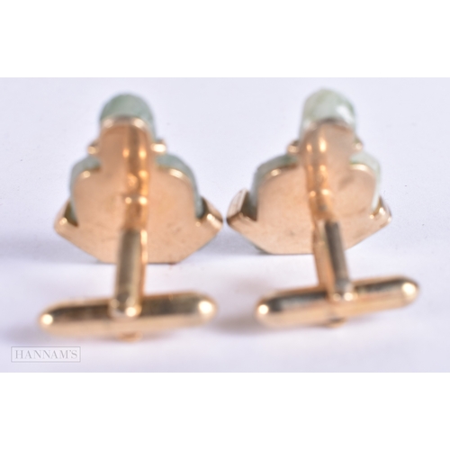 1842 - A PAIR OF CHINESE JADEITE BUDDHA CUFFLINKS. 15.3 grams. 2.5 cm x 2 cm.