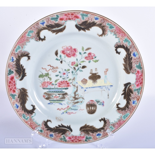 2015 - AN 18TH CENTURY CHINESE EXPORT FAMILLE ROSE MUG Qianlong, together with a Qianlong plate. Largest 22... 