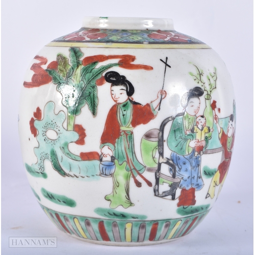 2028 - AN EARLY 20TH CENTURY CHINESE FAMILLE VERTE PORCELAIN JAR Late Qing/Republic. 12cm wide.