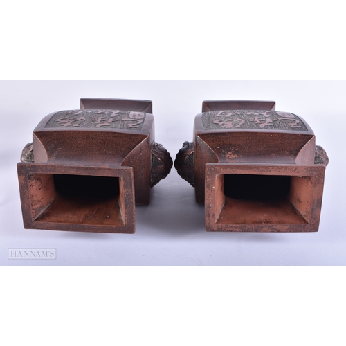 2029 - A PAIR OF EARLY 20TH CENTURY CHINESE YIXING POTTERY VASES Late Qing/Republic. 32 cm x 15 cm.