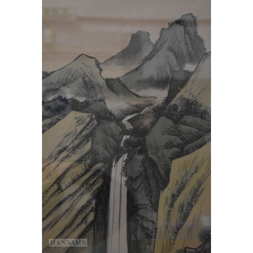 2030 - Chinese School (19th Century) Pair, Large watercolour landscapes, Beauties within landscapes. 126 cm... 