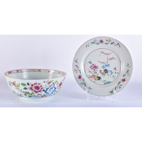 2031 - AN 18TH CENTURY CHINESE EXPORT FAMILLE ROSE PORCELAIN BOWL Qianlong, together with a Qianlong plate.... 