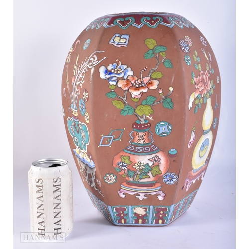 2032 - AN EARLY 20TH CENTURY CHINESE YIXING POTTERY ENAMELLED JAR Late Qing/Republic. 34 cm x 18 cm.