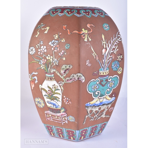 2032 - AN EARLY 20TH CENTURY CHINESE YIXING POTTERY ENAMELLED JAR Late Qing/Republic. 34 cm x 18 cm.