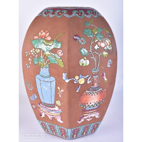 2032 - AN EARLY 20TH CENTURY CHINESE YIXING POTTERY ENAMELLED JAR Late Qing/Republic. 34 cm x 18 cm.