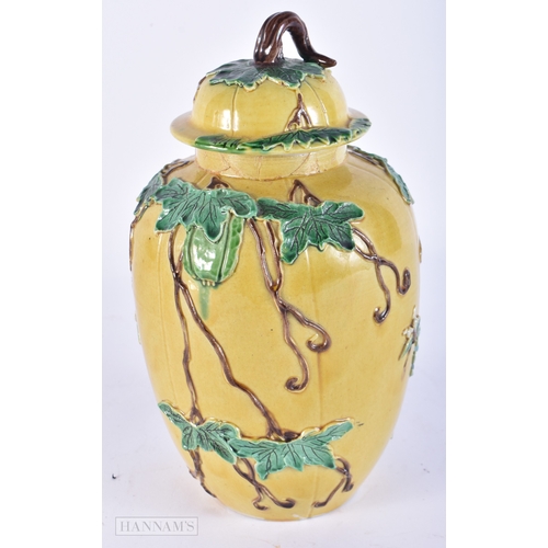 2034 - AN EARLY 20TH CENTURY CHINESE YELLOW SANCAI GLAZED VASE AND COVER Late Qing/Republic. 23cm high.