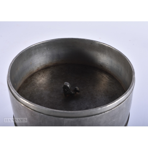 2043 - A 19TH CENTURY CHINESE PEWTER TEA CANISTER AND COVER Qing, together with a bamboo boat. Largest 17 c... 