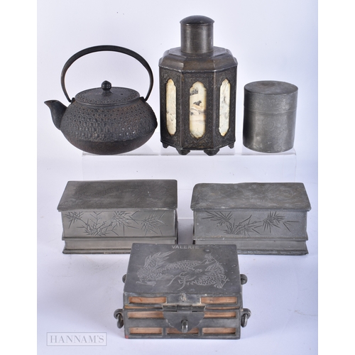 2055 - ASSORTED 19TH CENTURY CHINESE PEWTER Qing, together with an iron teapot etc. Largest 21 cm wide. (qt... 