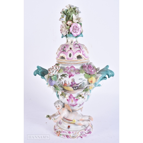 103 - AN 18TH/19TH CENTURY GERMAN MEISSEN STYLE POT POURRI AND COVER together with a smaller Schnee Ballen... 