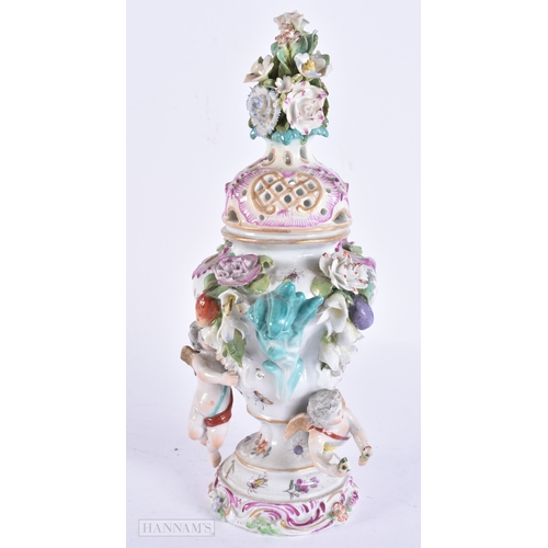 103 - AN 18TH/19TH CENTURY GERMAN MEISSEN STYLE POT POURRI AND COVER together with a smaller Schnee Ballen... 